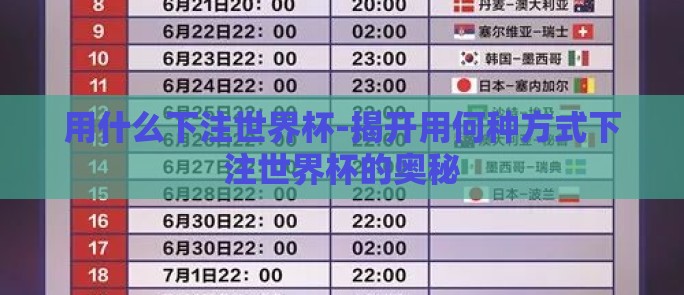 用什么下注世界杯-揭开用何种方式下注世界杯的奥秘