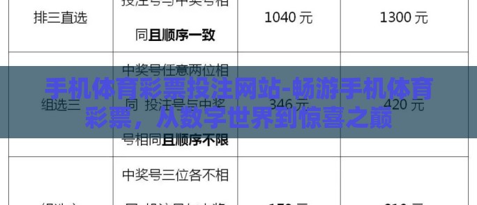 手机体育彩票投注网站-畅游手机体育彩票,从数字世界到惊喜之巅 手机体育彩票投注网站-畅游手机体育彩票,从数字世界到惊喜之巅