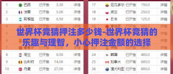 世界杯竞猜押注多少钱-世界杯竞猜的乐趣与理智，小心押注金额的选择