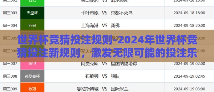 世界杯竞猜投注规则-2024年世界杯竞猜投注新规则，激发无限可能的投注乐趣