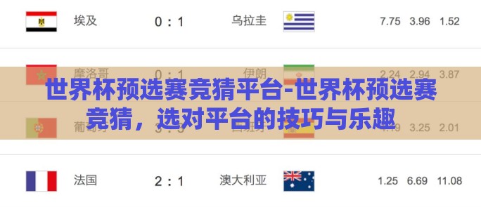 世界杯预选赛竞猜平台-世界杯预选赛竞猜，选对平台的技巧与乐趣