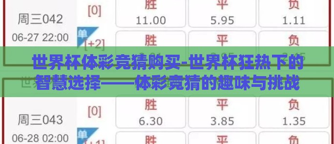 世界杯体彩竞猜购买-世界杯狂热下的智慧选择——体彩竞猜的趣味与挑战