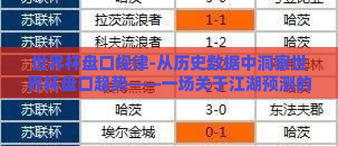 世界杯盘口规律-从历史数据中洞察世界杯盘口趋势——一场关于江湖预测的艺术 世界杯盘口规律-从历史数据中洞察世界杯盘口趋势——一场关于江湖预测的艺术